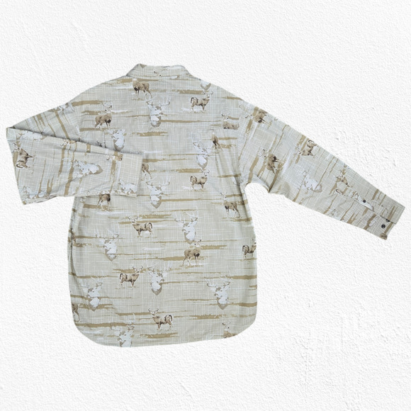 Columbia Khaki Tan Whitetail Deer Button Down River Lodge Shirt Size Medium - Picture 9 of 9